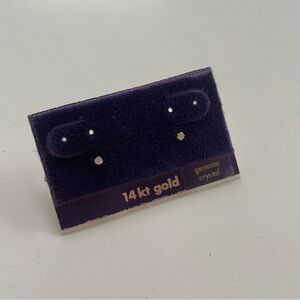 14k Gold & Cubic Zirconia Crystal Tiny Small Stud Earrings BRAND NEW Vintage